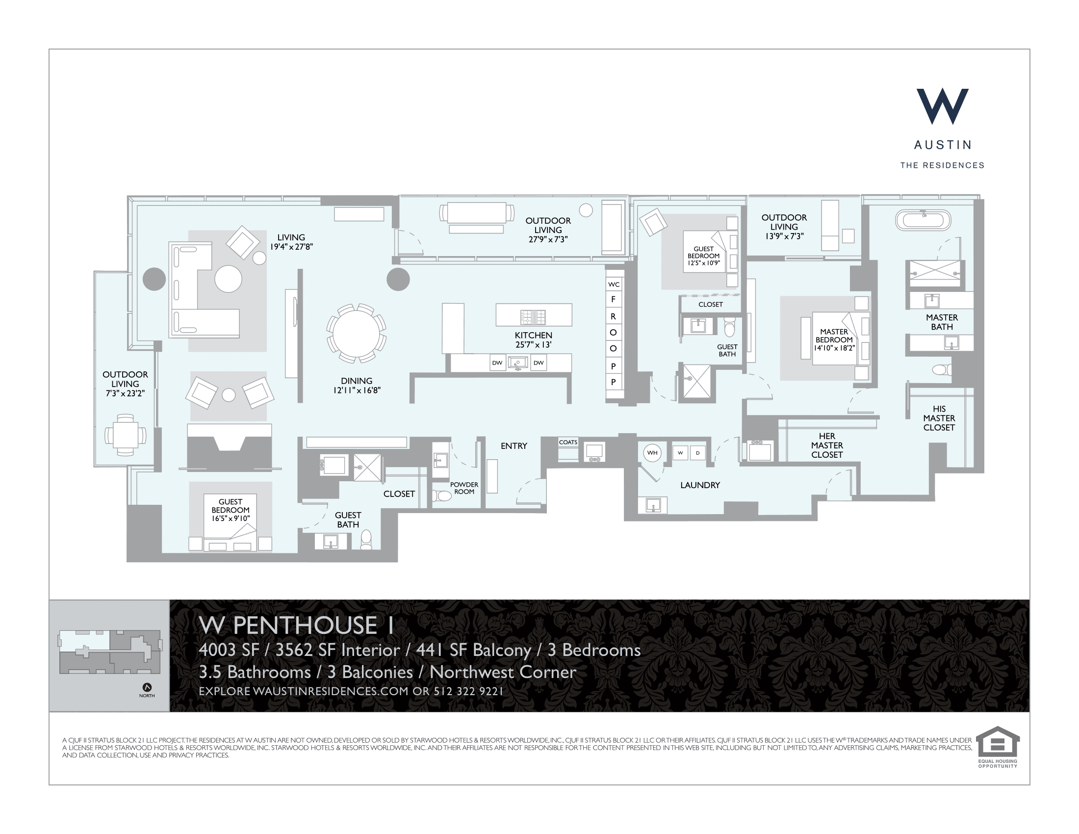 The W Residences PH1 floor plan - 3 bed, 3562 SF