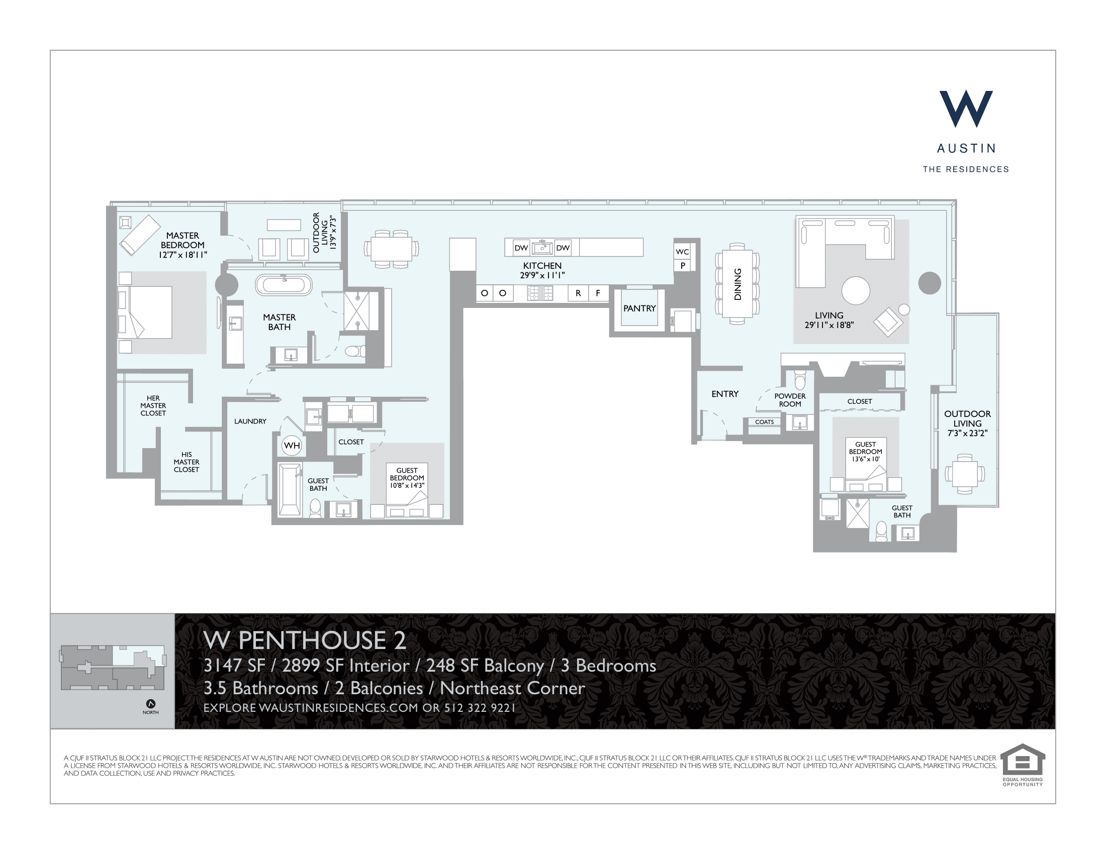 PH2 floor plan — 3 bed, 2899 SF