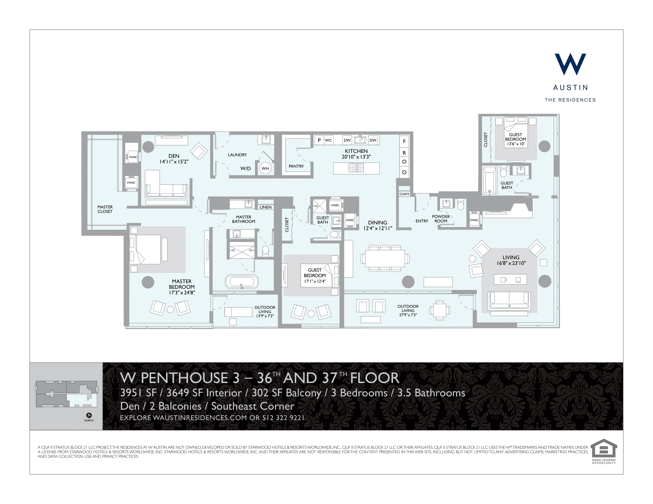 The W Residences PH3-1 floor plan - 3 bed, 3649 SF