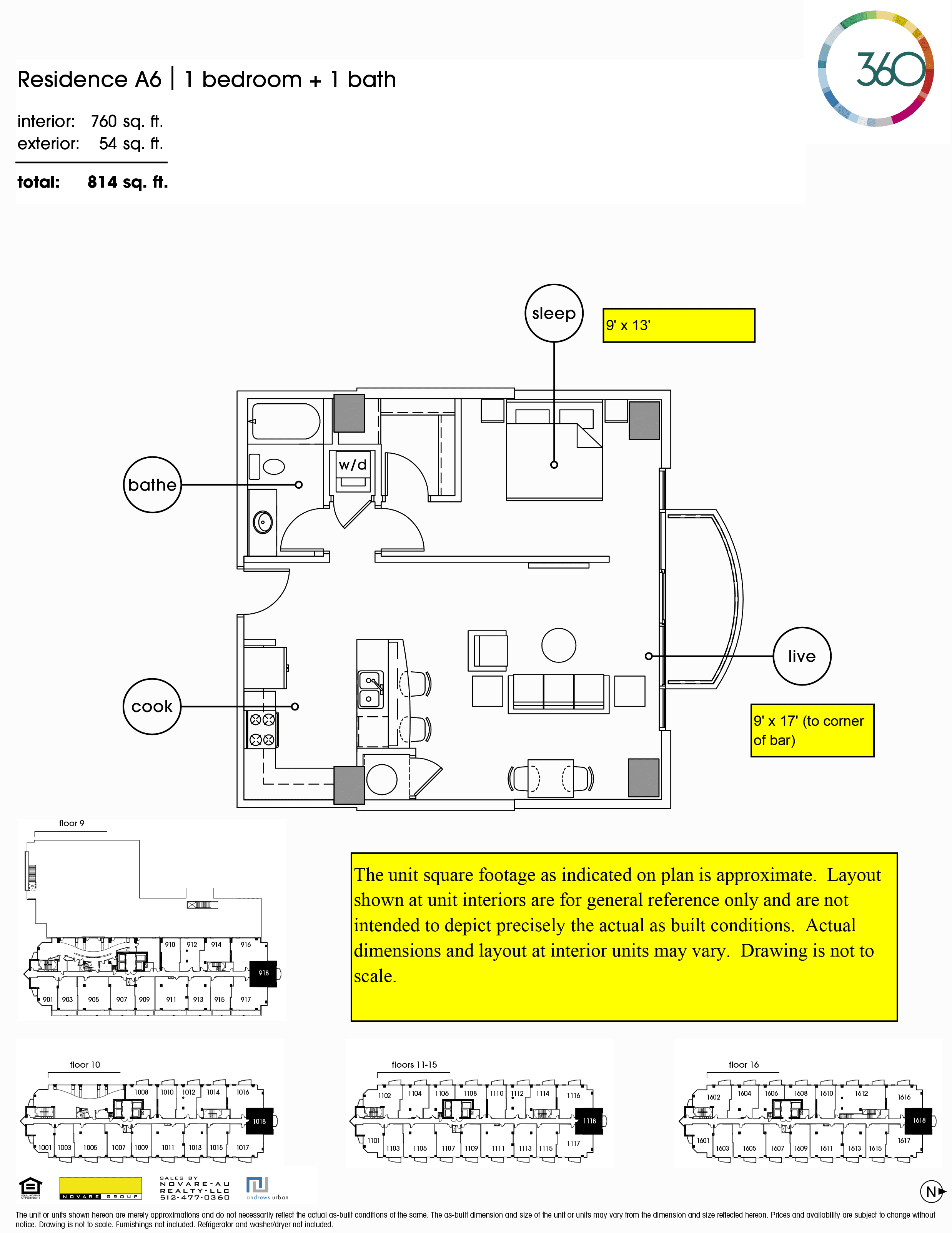 360 Condominiums A6 floor plan - 1 bed, 760 SF