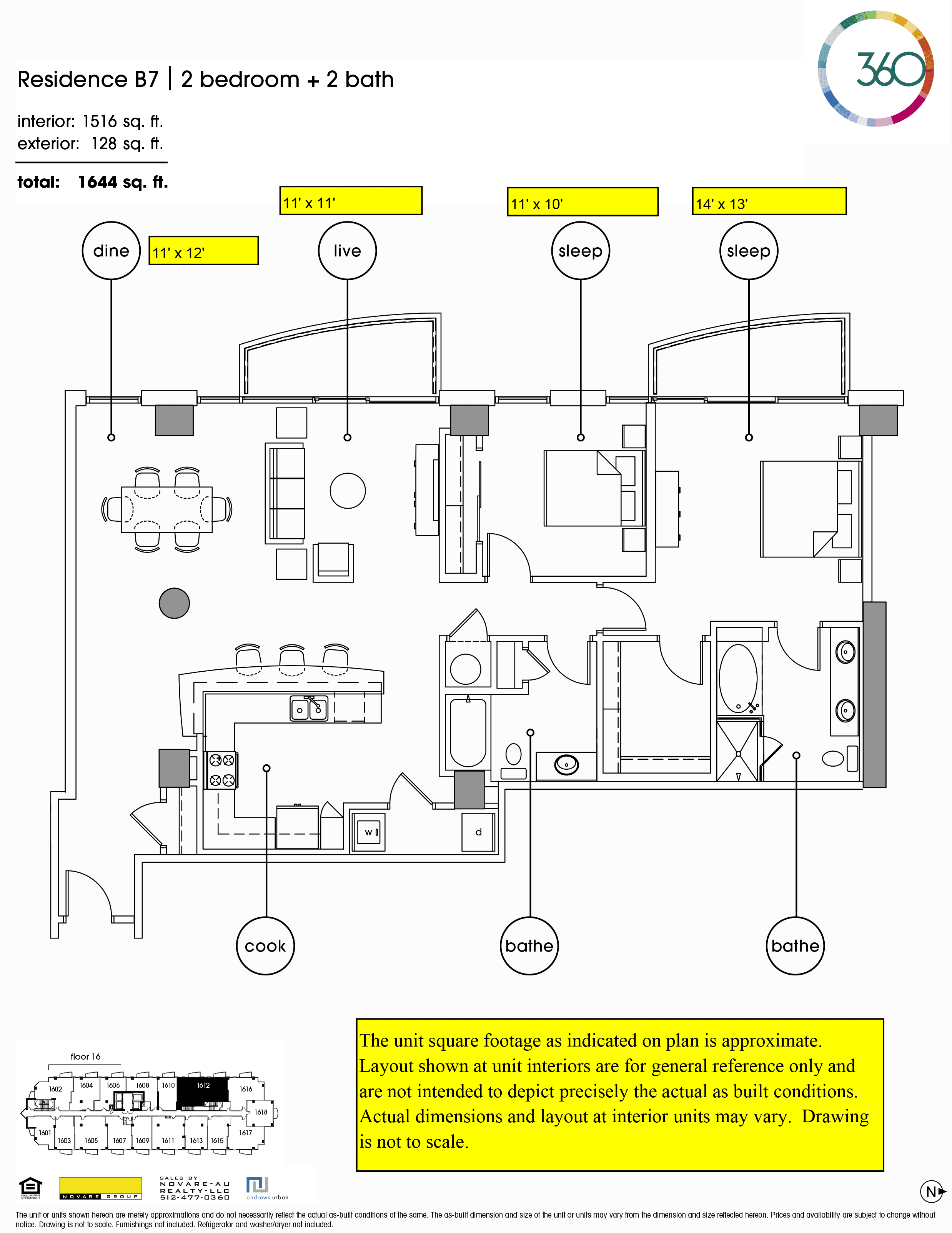 360 Condominiums B7 floor plan - 2 bed, 1516 SF