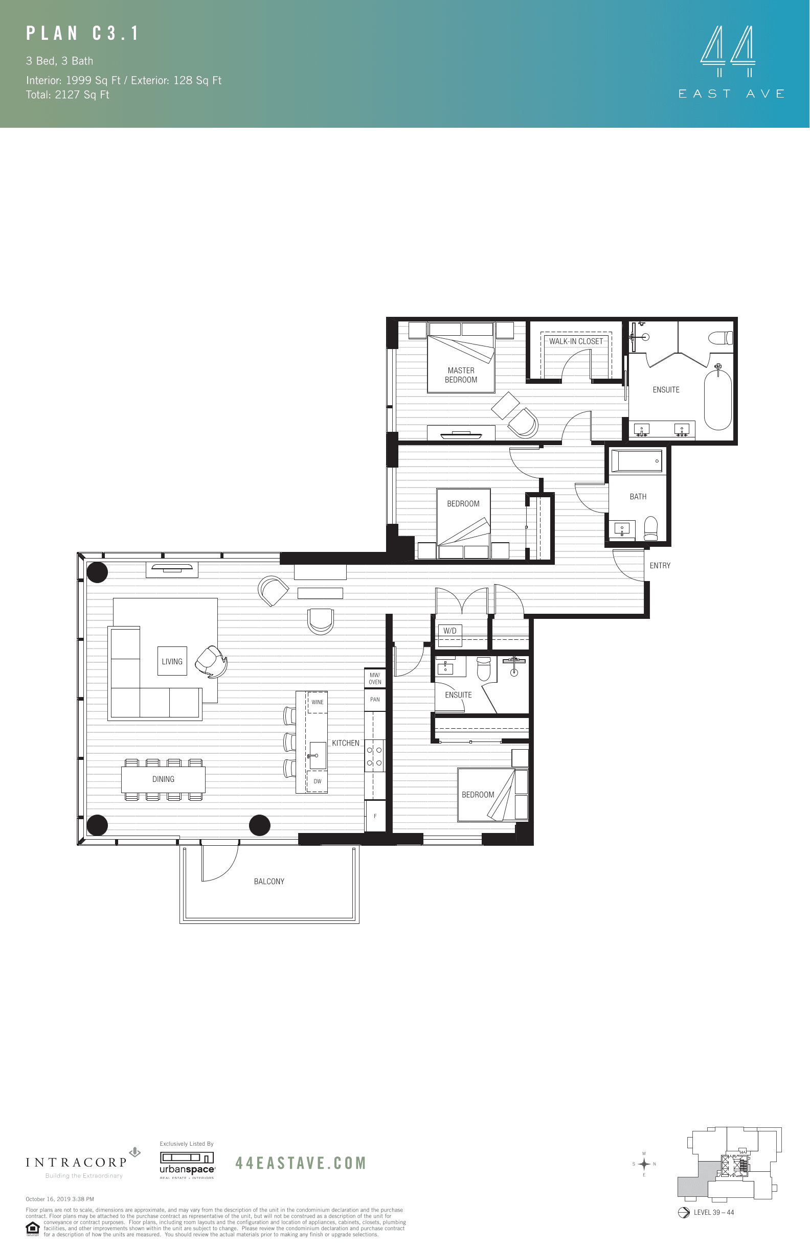 44 East C3.1 floor plan - 3 bed, 1999 SF