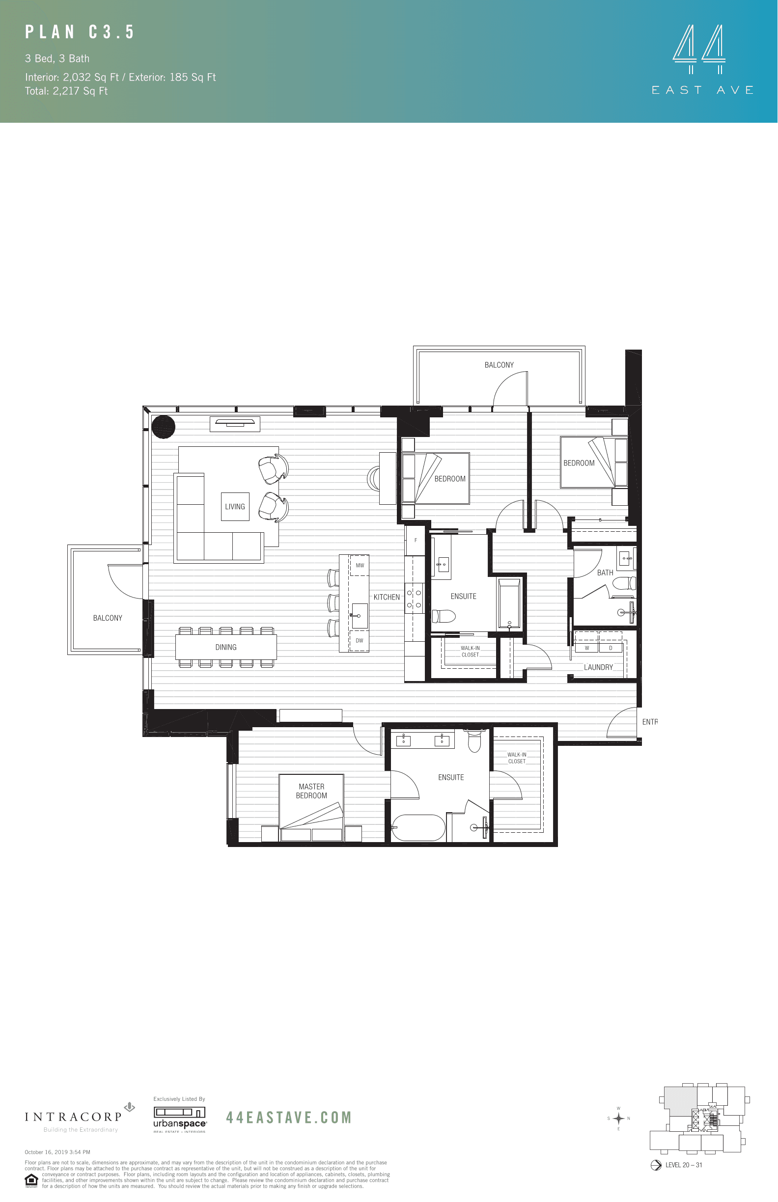 44 East C3.5 floor plan - 3 bed, 2032 SF