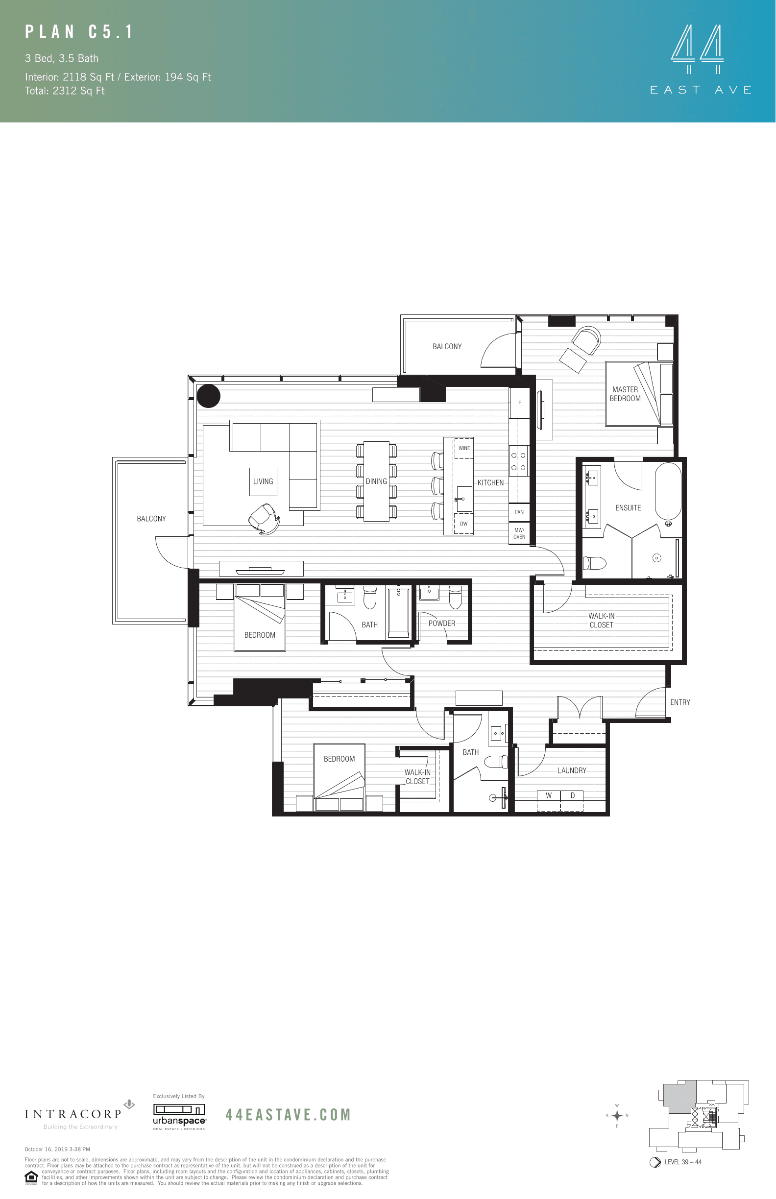 44 East C5.1 floor plan - 3 bed, 2118 SF