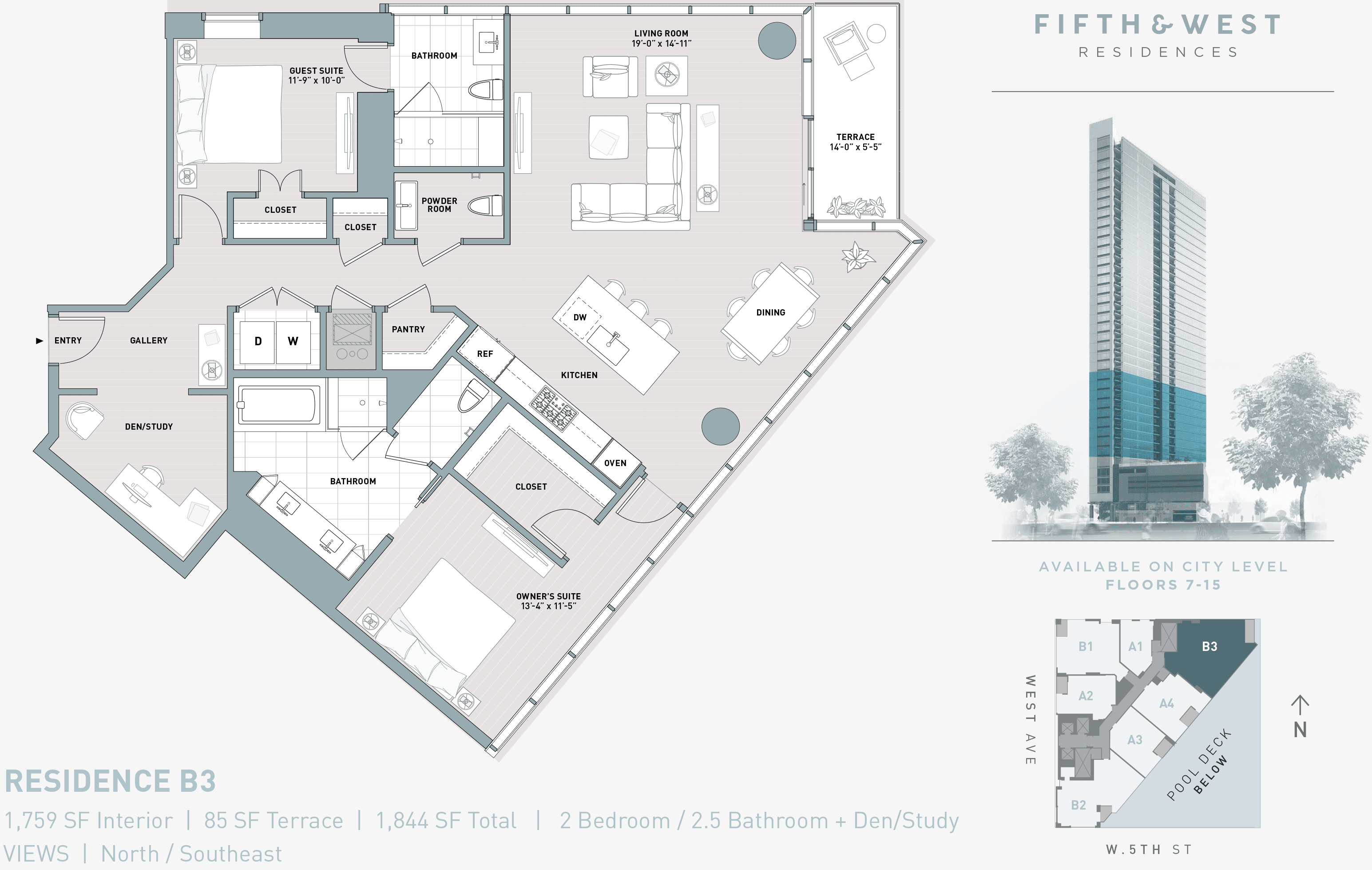 5th & West B3 floor plan - 2 bed, 1759 SF