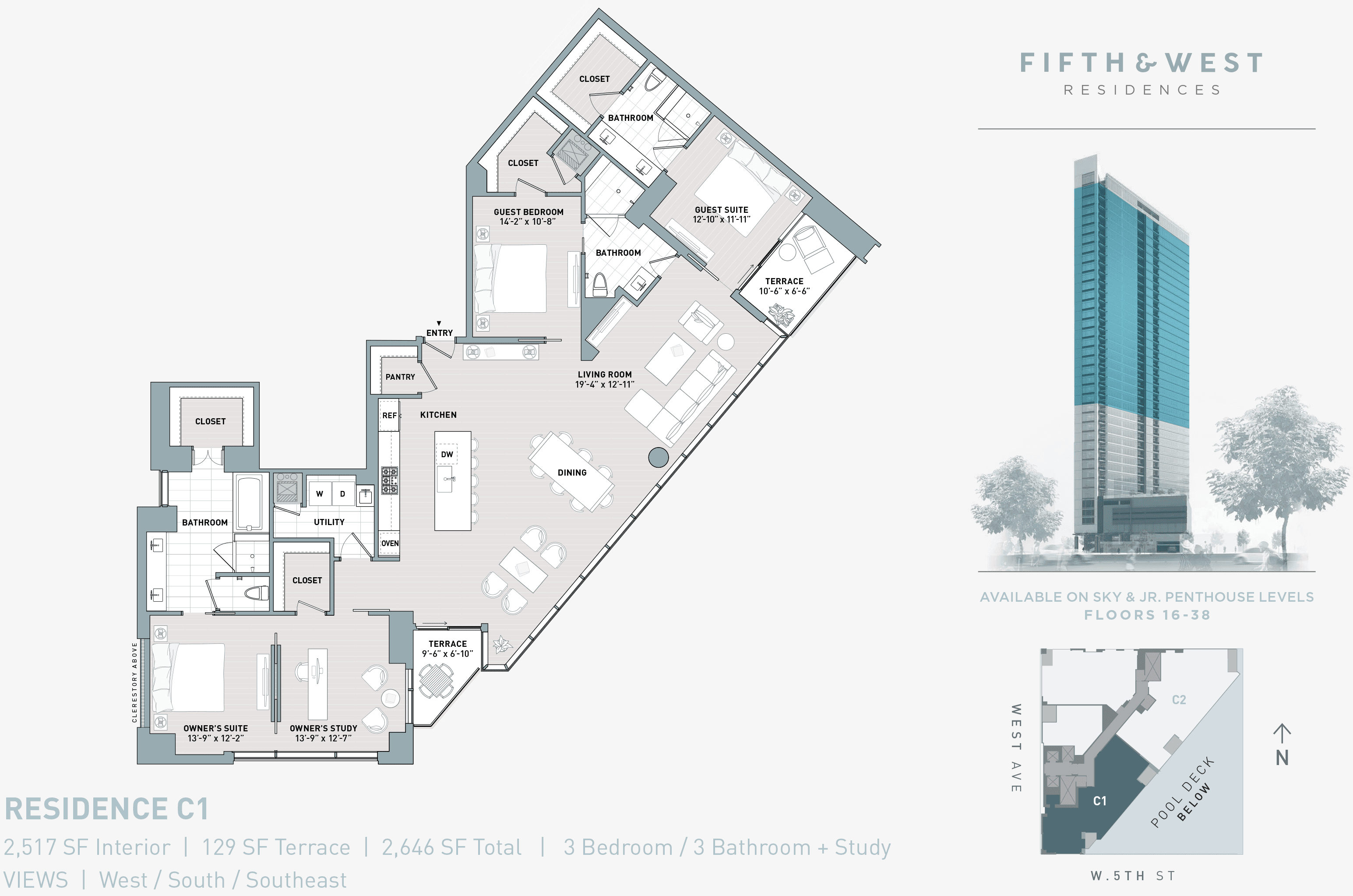 5th & West C1 floor plan - 3 bed, 2517 SF