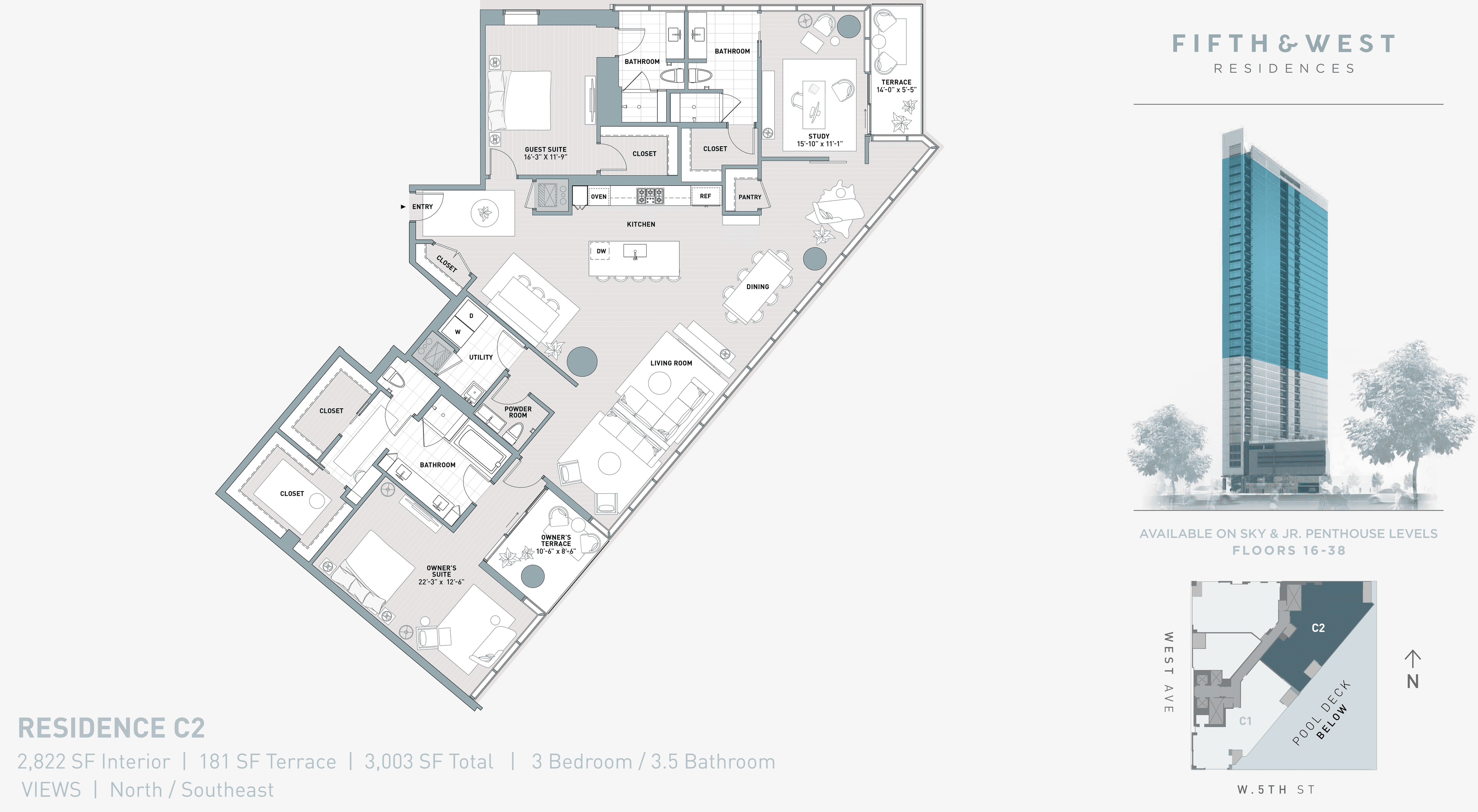 5th & West C2 floor plan - 3 bed, 2822 SF