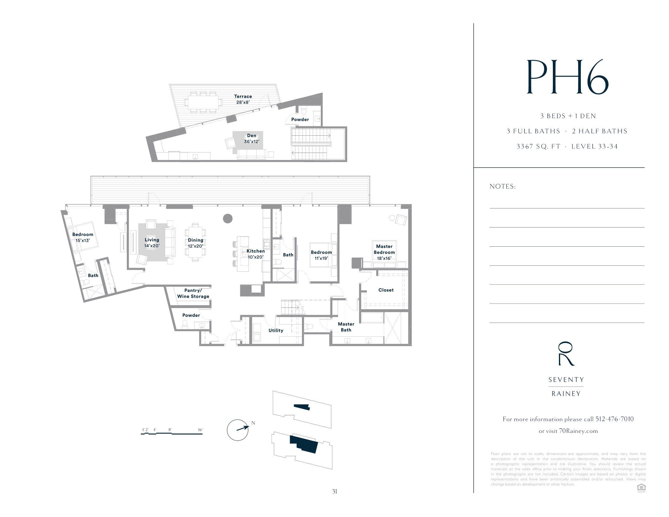 70 Rainey PH6 floor plan - 3 bed, 3367 SF