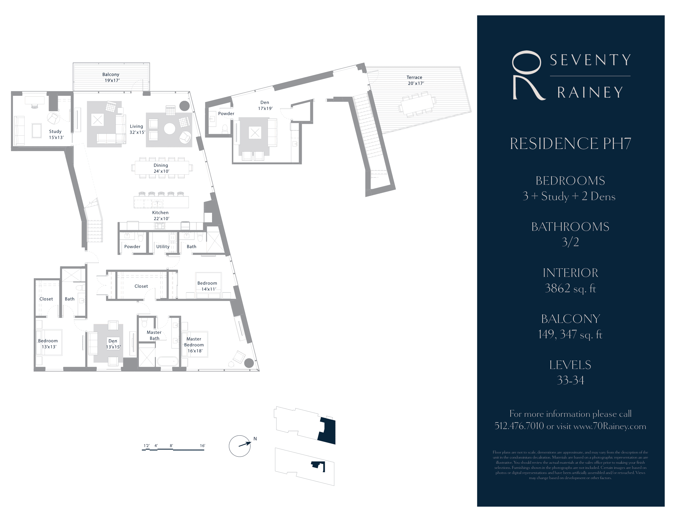 70 Rainey PH7 floor plan - 3 bed, 3862 SF