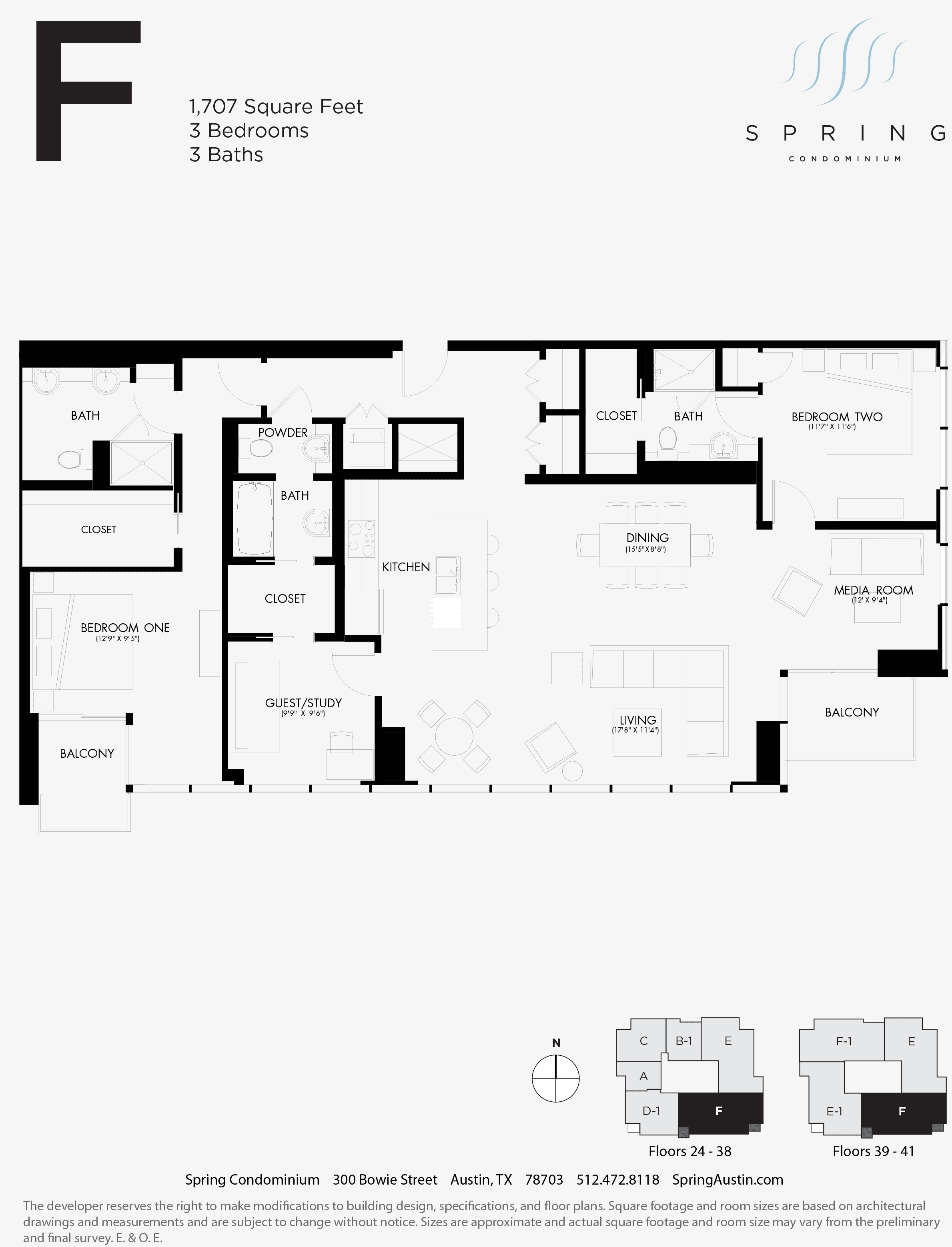 Spring Condominiums F floor plan - 3 bed, 1707 SF