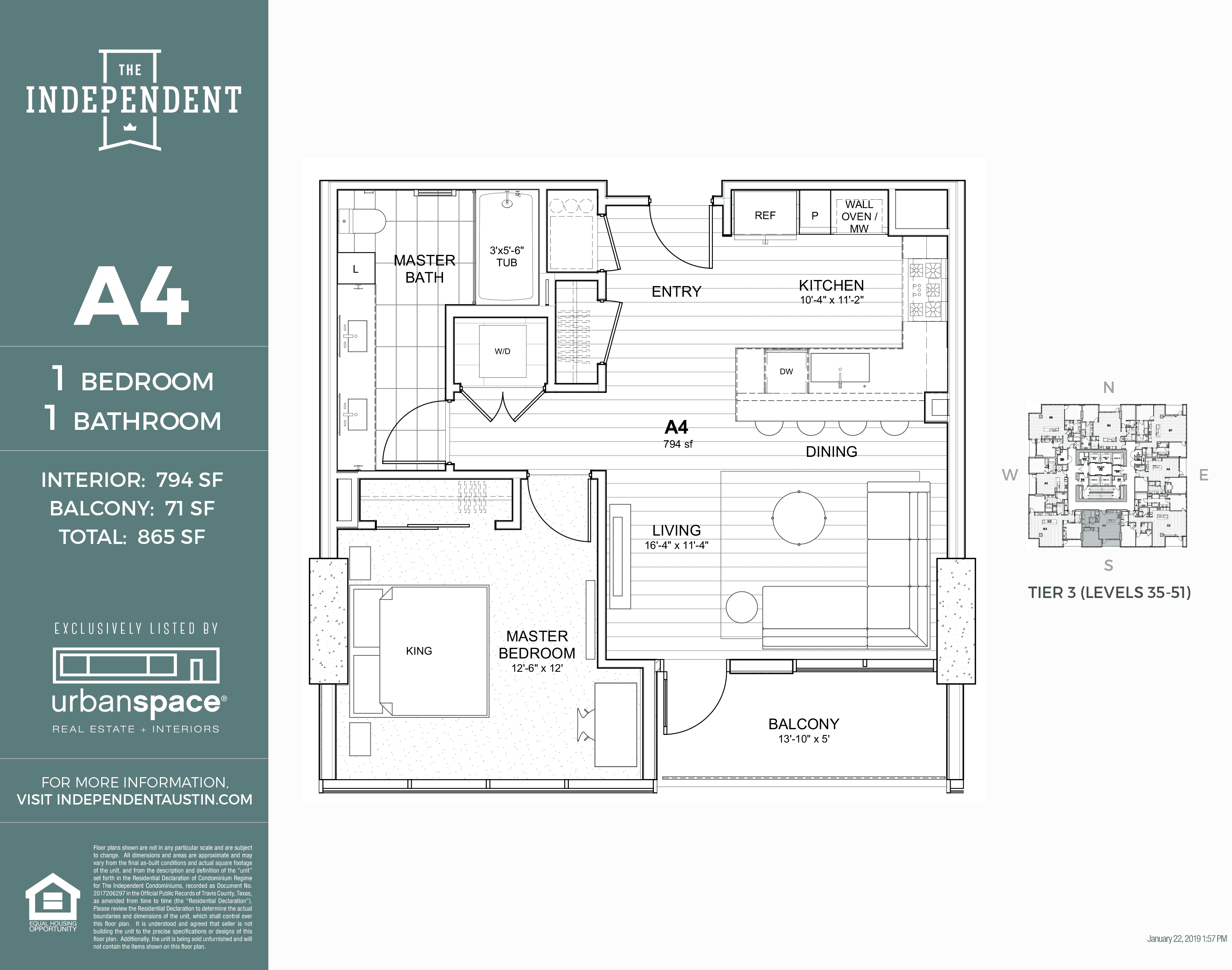 The Independent A4 floor plan - 1 bed, 794 SF