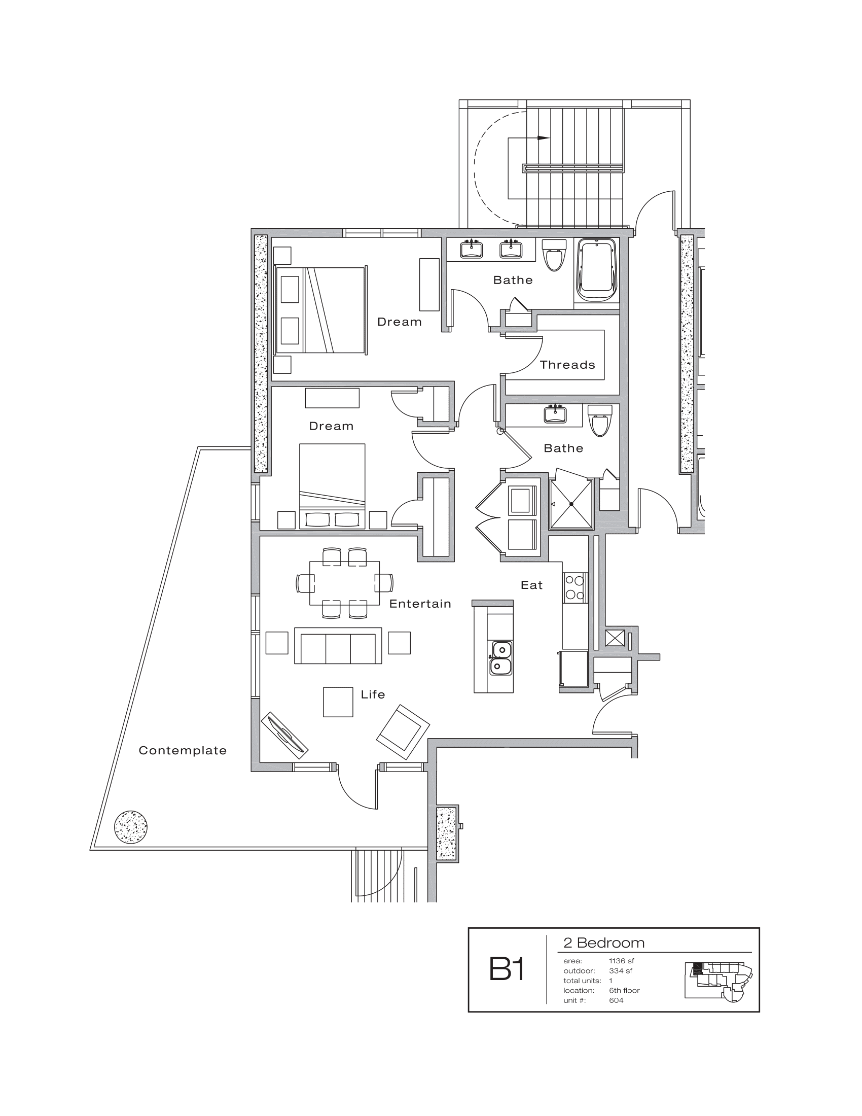 The Shore Condominiums B1 floor plan - 2 bed, 1470 SF