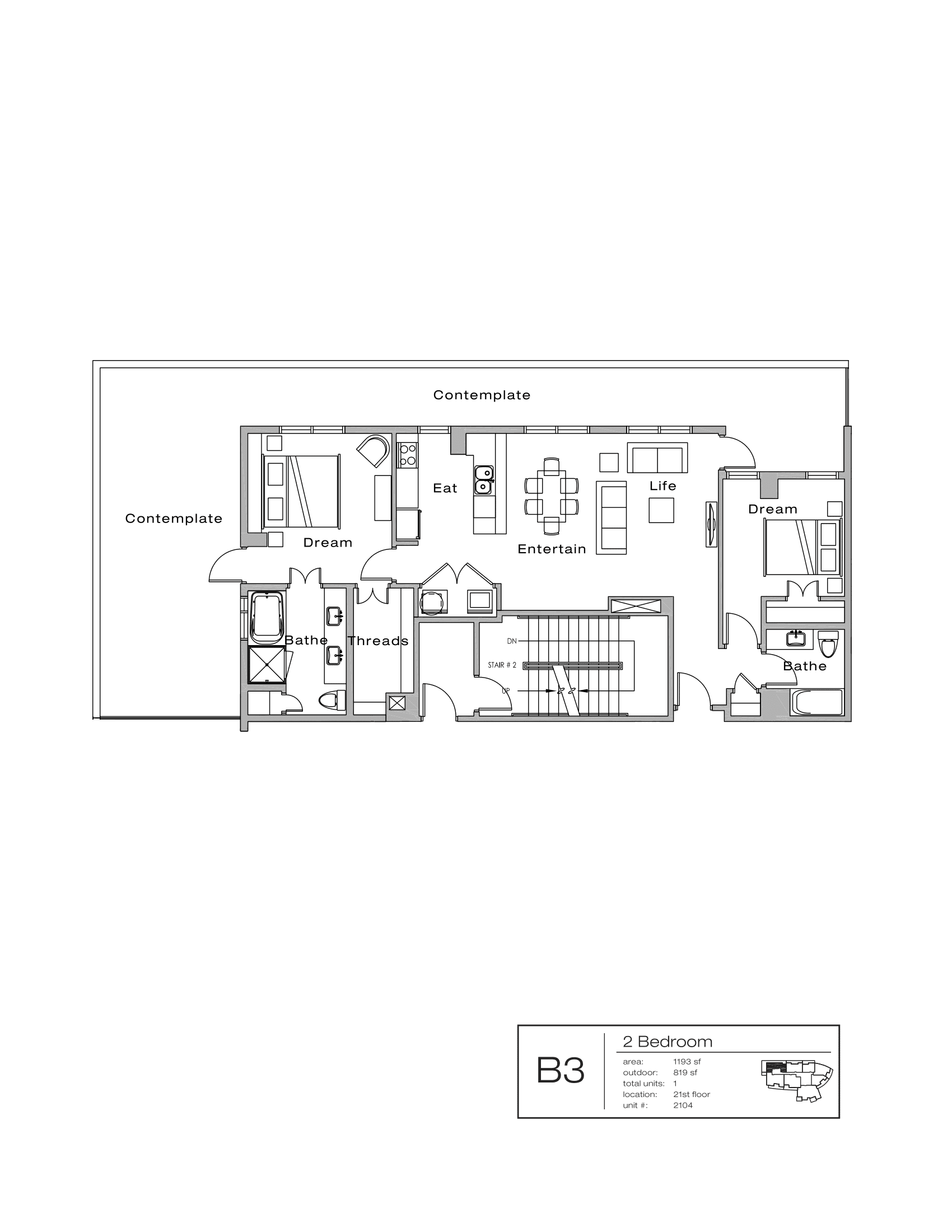 The Shore Condominiums B3 floor plan - 2 bed, 2012 SF