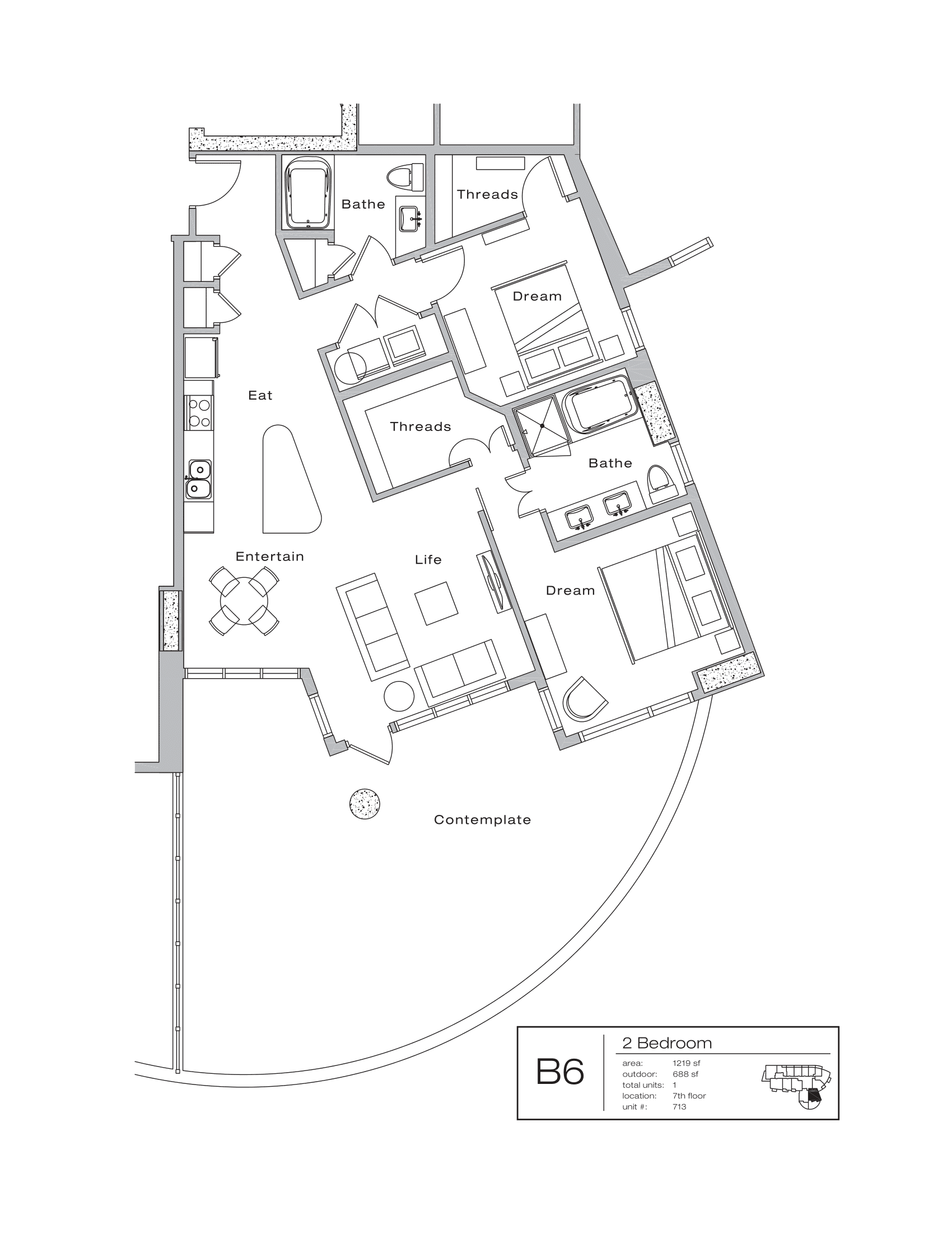 The Shore Condominiums B6 floor plan - 2 bed, 1907 SF