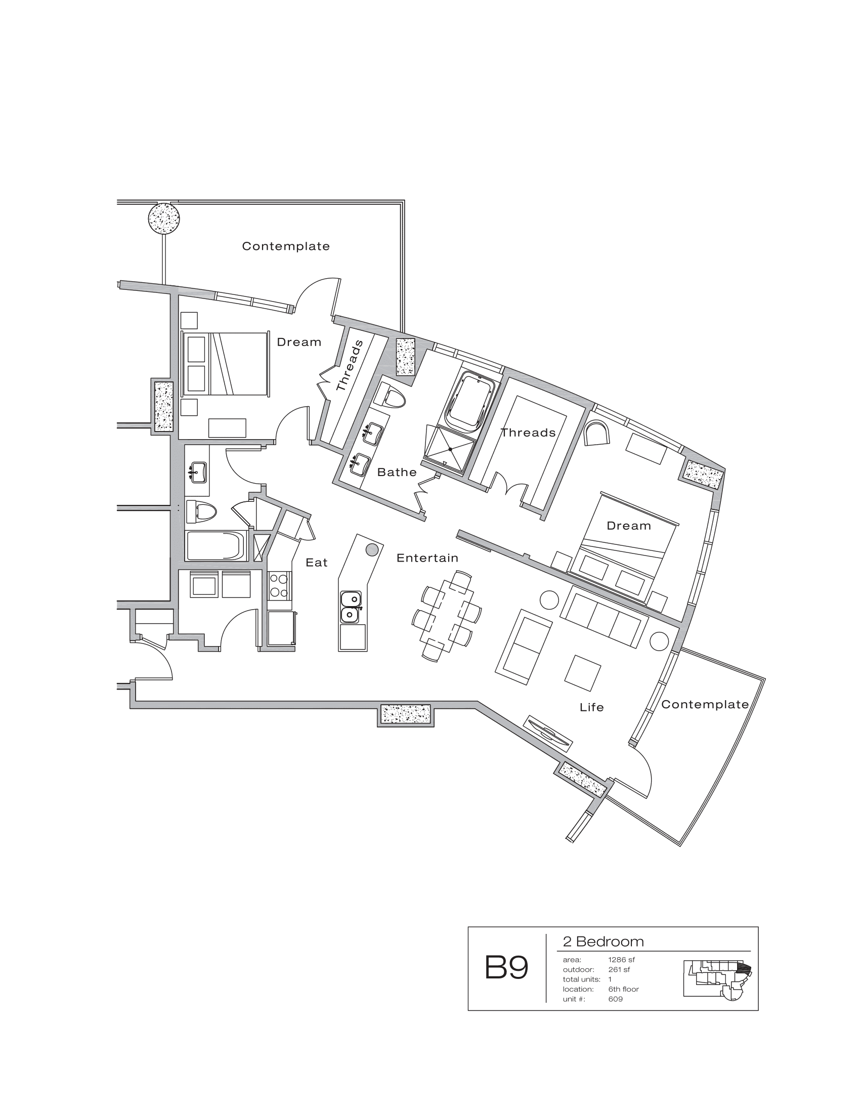 The Shore Condominiums B9 floor plan - 2 bed, 1547 SF