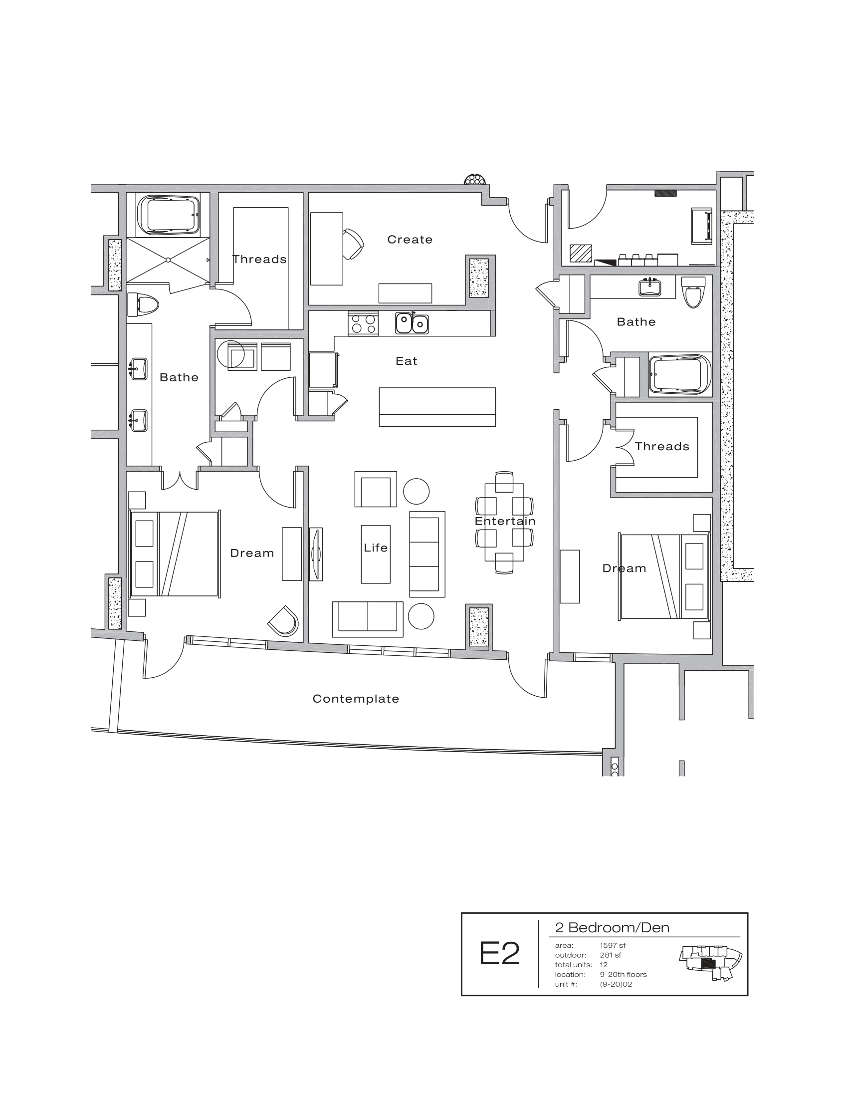 The Shore Condominiums E2 floor plan - 2 bed, 1878 SF