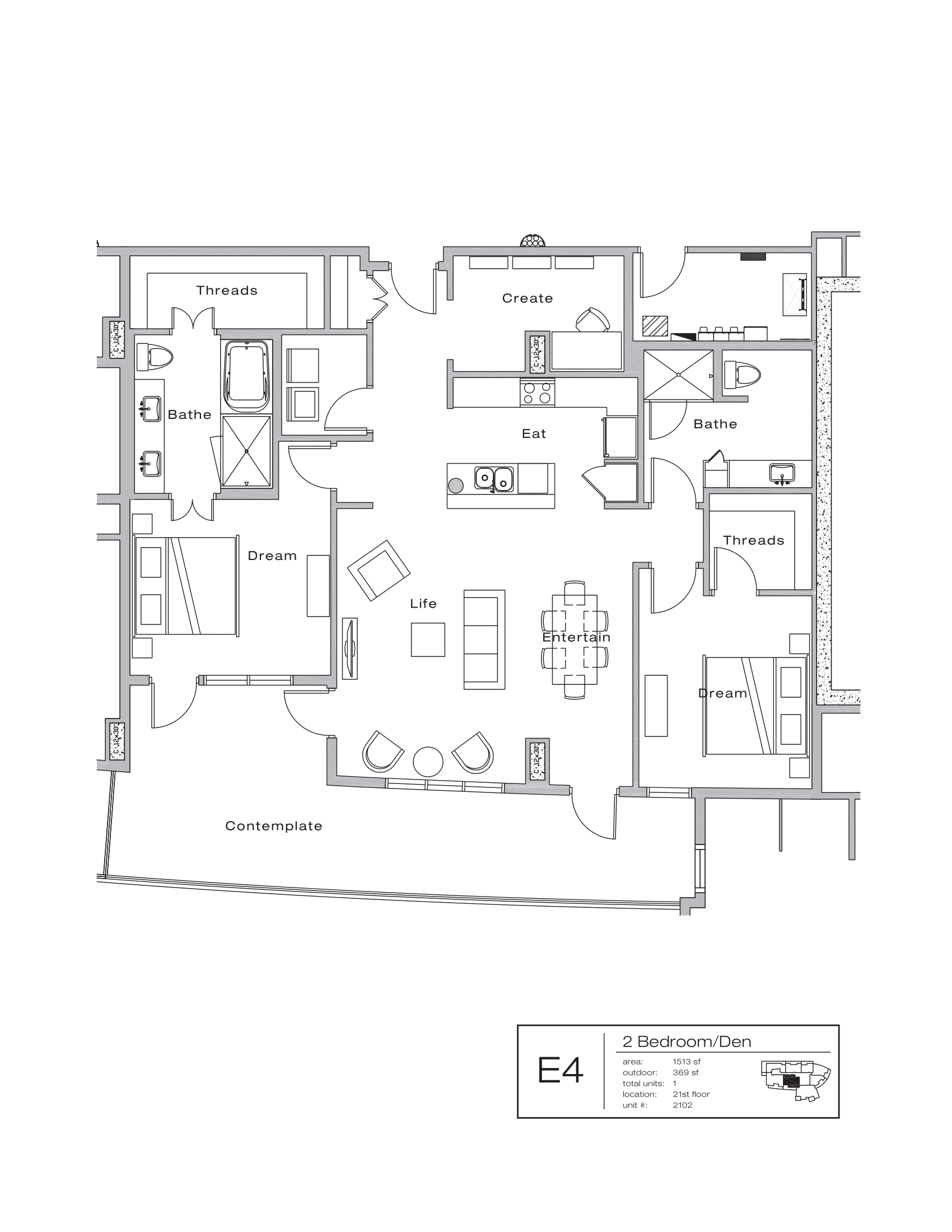 The Shore Condominiums E4 floor plan - 2 bed, 1882 SF