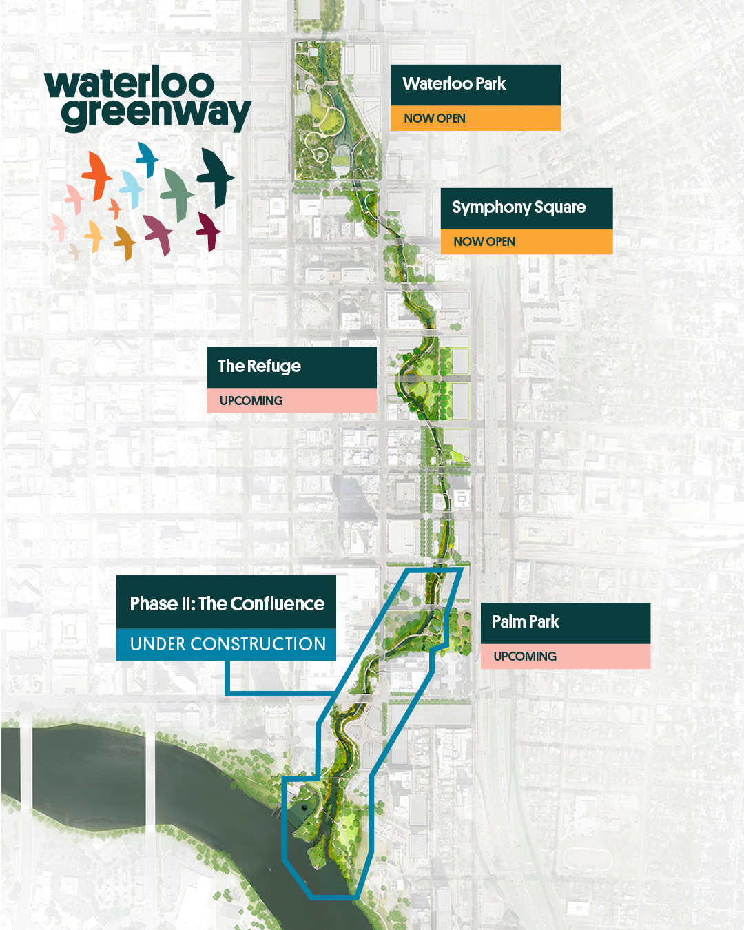 Map of the Waterloo Greenway corridor